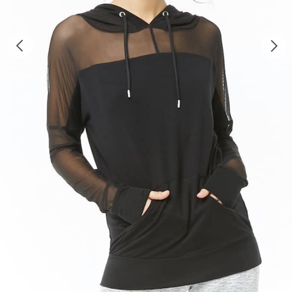 Forever 21 Black Active Mesh Panel Hoodie